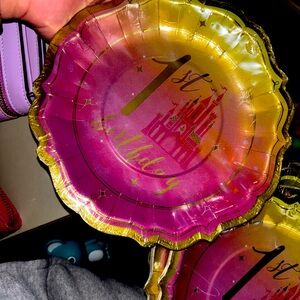 1st birthday pink and gold Disney castle plates 
Comes with 8pcs each packet